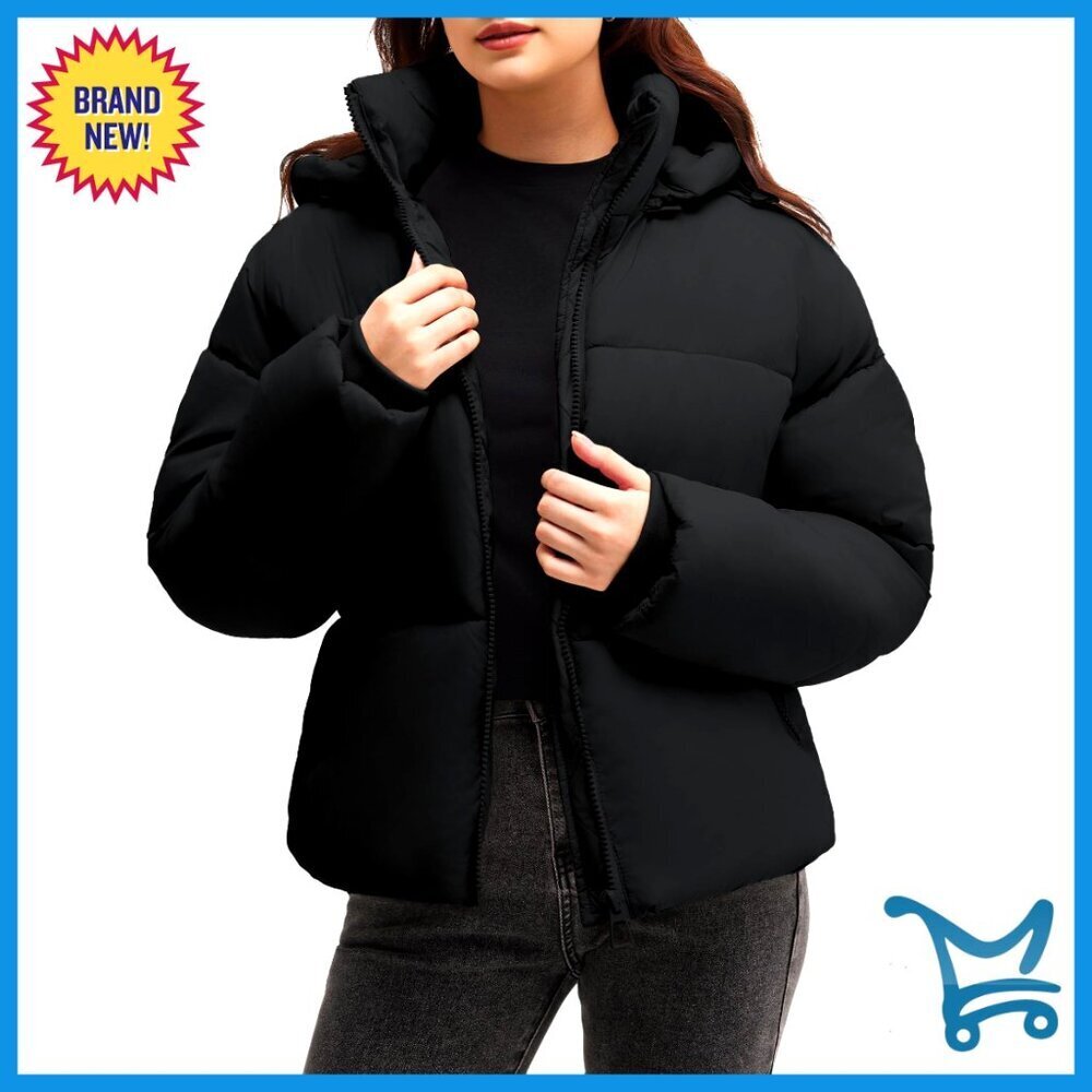 Cropped Puffer Jacket Lightweight Quilted Zip Up Removable Hood Winter Coat